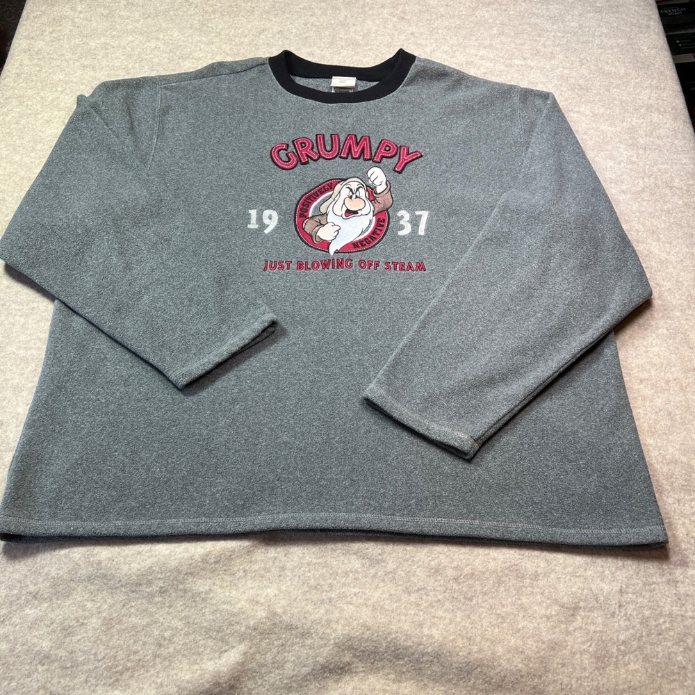 VTG Disney Store Grumpy Fleece Sweatshirt Mens XL Gray Embroidered Appliqué 1937